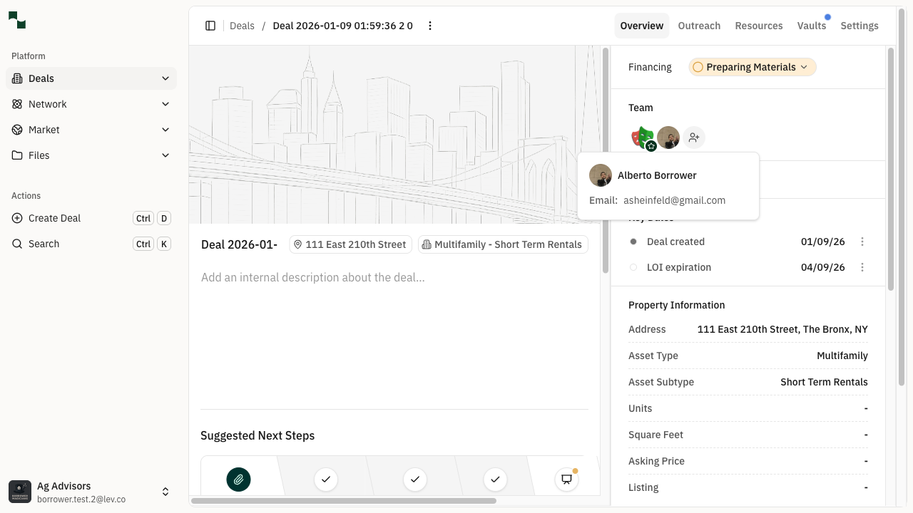 Deal overview page showing the Team section