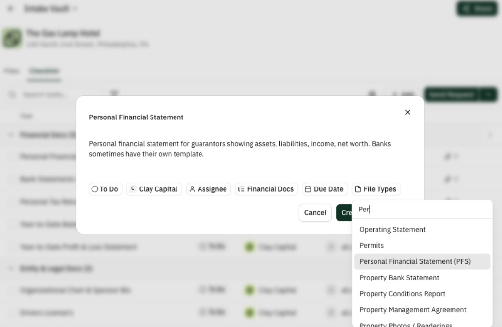 Task detail panel with file type, team, assignee, and due date